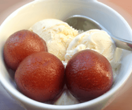 Hot Gulab Jamun with Vanilla Ice Cream ( one Scoops)